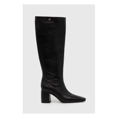 Tory Burch ghete de piele BANANA TALL BOOT femei, culoarea negru, cu toc drept, 154529-006