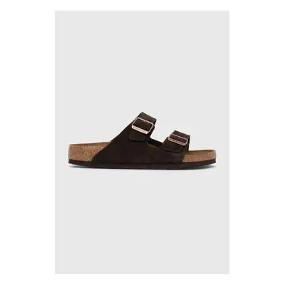 Birkenstock papuci din piele Arizona barbati, culoarea maro, 1027077