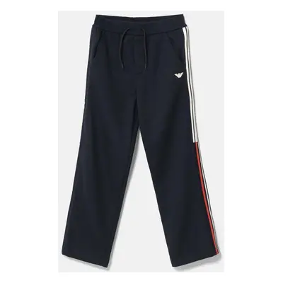 Emporio Armani pantaloni de trening din bumbac pentru copii culoarea albastru marin, cu imprimeu