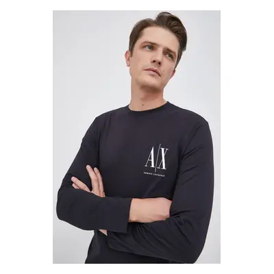 Armani Exchange Longsleeve din bumbac culoarea albastru marin, cu imprimeu