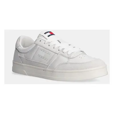 Tommy Jeans sneakers din piele THE GREENWICH MIX MEDIA culoarea alb, EM0EM01444