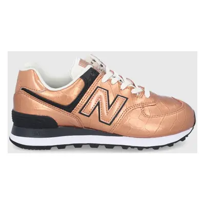 New Balance ghete de piele WL574PX2 culoarea auriu, cu toc plat WL574PX2-224