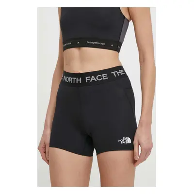 The North Face pantaloni scurti sport Tech Bootie femei, culoarea negru, cu imprimeu, medium wai