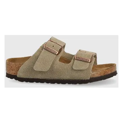 Birkenstock papuci din piele intoarsa pentru copii culoarea bej