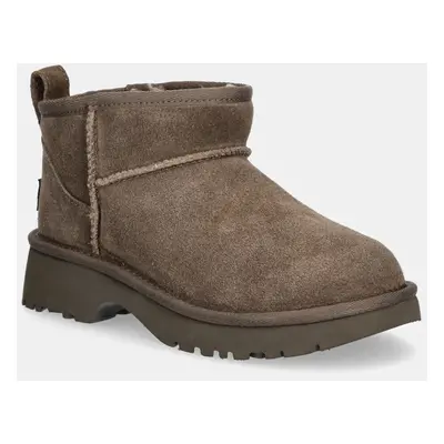 UGG cizme de zapada din piele intoarsa KIDS CLASSIC ULTRA MINI NEW HEIGHTS culoarea maro, 115773