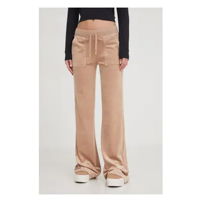 Juicy Couture pantaloni de trening din velur culoarea bej, neted