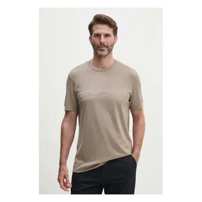 Emporio Armani tricou din bumbac barbati, culoarea maro, cu imprimeu, 6D1T98 1JOCZ