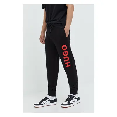 HUGO pantaloni de trening din bumbac bărbați, culoarea negru, cu imprimeu 50473211