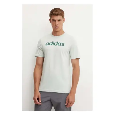 adidas tricou din bumbac Essentials barbati, culoarea verde, cu imprimeu, IZ4767