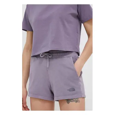 The North Face pantaloni scurti din bumbac culoarea violet, neted, high waist