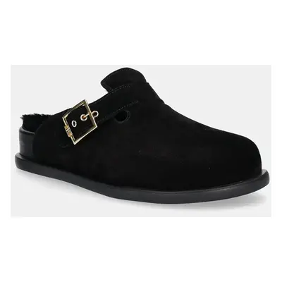 Elisabetta Franchi papuci din piele intoarsa pentru copii culoarea negru, F4A1.E0170.0446