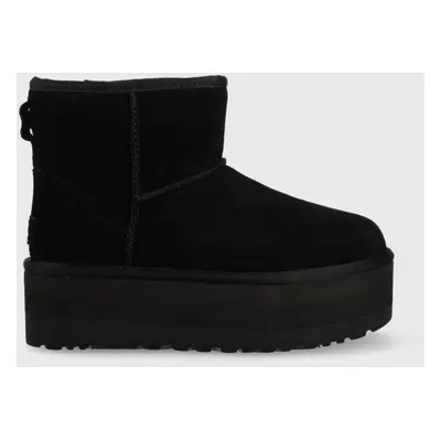 UGG bocanci de piele W Classic Mini Platform , culoarea negru