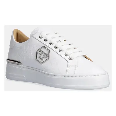 Philipp Plein sneakers din piele Nappa Lo-Top Monogram culoarea alb, USC0665 PLE010N 01