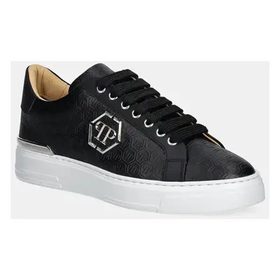 Philipp Plein sneakers din piele Nappa Lo-Top Monogram culoarea negru, USC0665 PLE010N 02