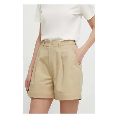 The North Face pantaloni scurti femei, culoarea bej, neted, high waist, NF0A871RLK51