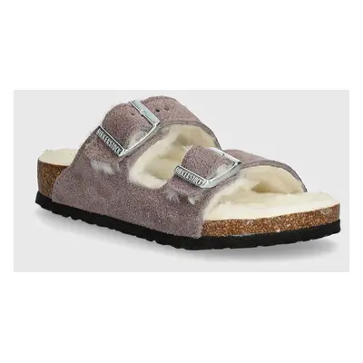 Birkenstock papuci din piele intoarsa pentru copii Arizona Shearling culoarea roz, 1027920