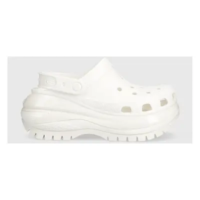 Crocs papuci Classic Mega Crush Clog femei, culoarea alb, cu platformă 206867