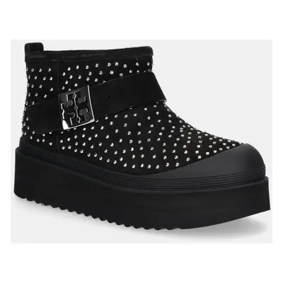 Tory Burch cizme de zapada din piele intoarsa Mellow Shearling Stud Platform Boot culoarea negru