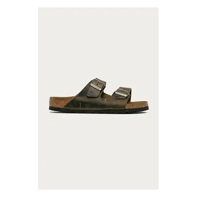 Birkenstock papuci de piele Arizona barbati, culoarea verde