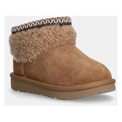 UGG cizme de iarnă pentru copii din piele întoarsă CLASSIC ULTRA MINI MAXI CURLY culoarea maro, 