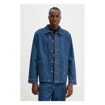 A.P.C. cămașă din denim veste kerlouan logo barbati, culoarea albastru marin, cu guler clasic, r