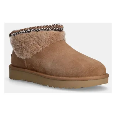 UGG cizme de zăpadă din piele întoarsă Classic Ultra Mini Maxi Curly culoarea maro, 1158263-CHE