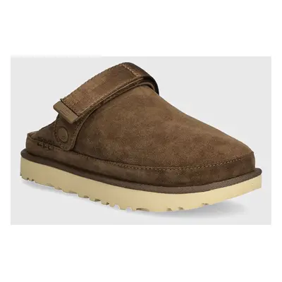 UGG papuci din piele Goldenstar Clog femei, culoarea maro, cu platforma, 1138252-HCK