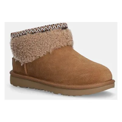 UGG cizme de iarnă pentru copii din piele întoarsă KIDS CLASSIC ULTRA MINI MAXI CURLY culoarea m