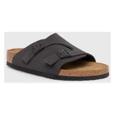 Birkenstock papuci din piele Zürich barbati, culoarea gri, 1028586