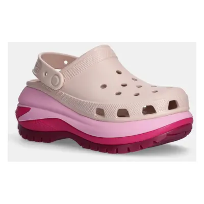 Crocs papuci Mega Crush Matte Clog femei, culoarea roz, cu platforma, 210749