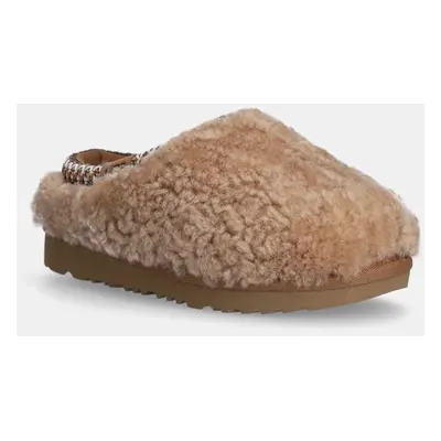 UGG papuci de lână pentru copii TASMAN MAXI CURLY culoarea maro, 1158256K