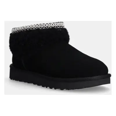 UGG cizme de zapada din piele intoarsa Classic Ultra Mini Maxi Curly culoarea negru, 1158263-BLK