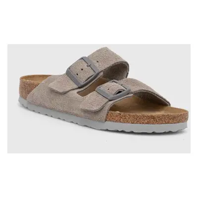 Birkenstock papuci din piele Arizona femei, culoarea gri, 1027687