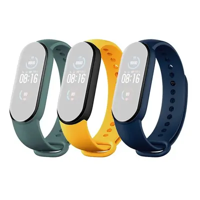 Set 3 curele pentru Bratara fitness Xiaomi Mi Band 5 - Verde, Galben si Albastru inchis