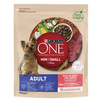 Hrană uscată câini Purina ONE Mini Adult, vită și orez 800 g