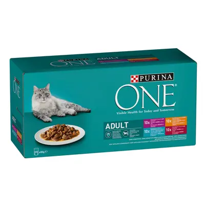 Hrană umedă Purina ONE Adult cu pui, vită, miel, pește marin 2 x (40 x 85 g)