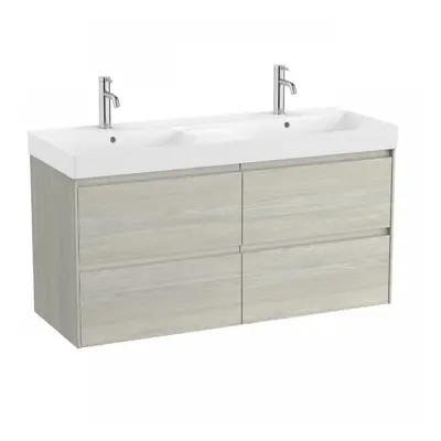 Set PROMO mobilier baza si lavoar dublu Roca Ona Unik sertare 120x46 cm stejar deschis