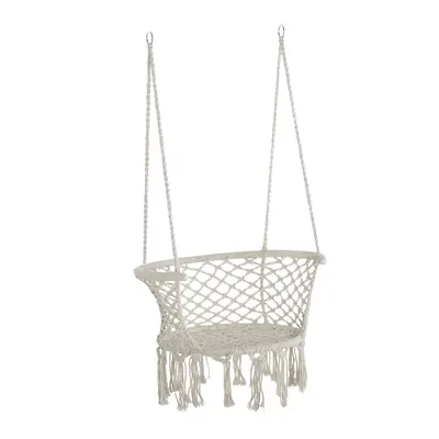 Outsunny Scaun Suspendat Stil Boho Chic din Poliester și Macramé, Crem, Design Confortabil pentr