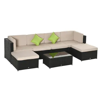 Outsunny Set Living de Exterior Piese din Rattan PE Canapea Pufuri și Masă de Cafea Design Conte