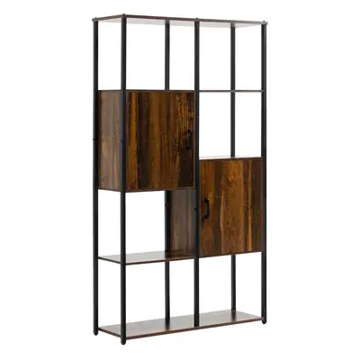 HOMCOM Bibliotecă Industrială cu Rafturi și Dulapuri, 90x30x159.5 cm, Metal și Lemn, Negru-Maro 