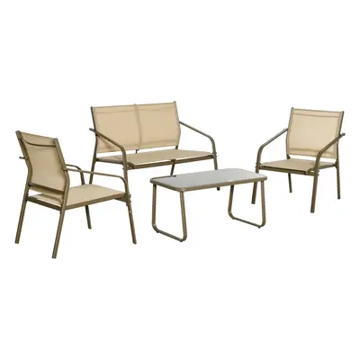 Outsunny Set Mobilier de Gradina Confortabil, Scaune, Canapea, Masuta, Cadru Metalic, Textilen R