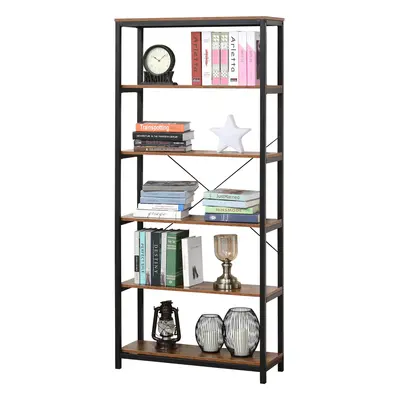 Biblioteca in Stil Industrial Vintage cu Rafturi din Lemn si Metal Negru, 80x30x180cm HOMCOM | A