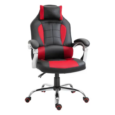 HOMCOM Scaun Gaming Ergonomic cu Inclinare Suport Lombar Tetieră Piele Ecologică Roșu Negru | Ao