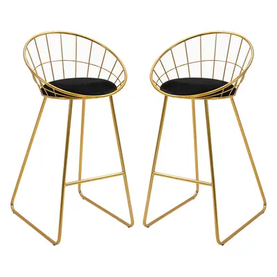 HOMCOM Set Scaune Bar Înalte, Design Modern, Pernă Catifea, Poliester și Metal, Negru și Auriu, 