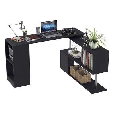 HOMCOM Birou Modern cu Rafturi Rotative 360°, Design L, Negru, PAL, 140x120x78.2cm | Aosom Roman