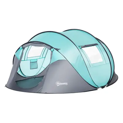 Outsunny Cort Camping Persoane, Cort Automat Pop-up Iglu, 286x209x122 cm, Albastru deschis | Aos