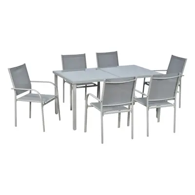 Outsunny Set Mobilier de Grădină cu Masă și Scaune, Cadru din Aluminiu, Scaune din Plasă, Design