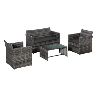 Outsunny Set Mobilier de Grădină Rattan PE Piese, Canapea Locuri, Scaune, Măsuță, Design Elegant