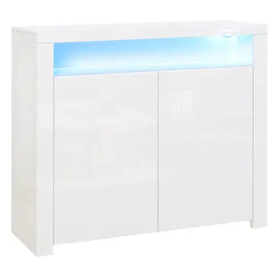 HOMCOM Dulap Multifuncțional Alb cu Iluminare LED Colorată, pentru Living sau Dormitor, 107x35x9