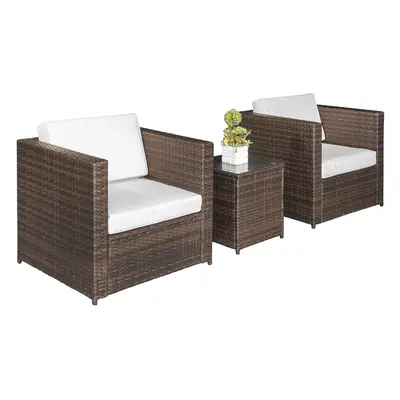 Outsunny Set Mobilier de Grădină din Ratan, Scaune Fotolii cu Perne Decorative, Măsuță de Cafea 